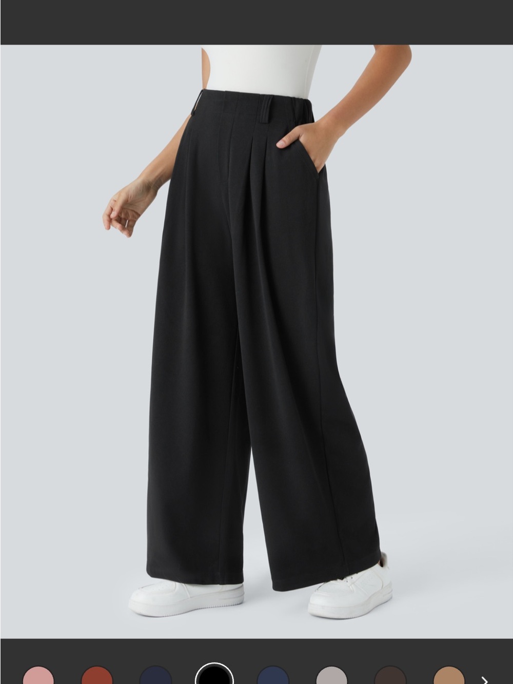 HALARA Black Waffle Wide-Leg Pleated Pants large-LONG